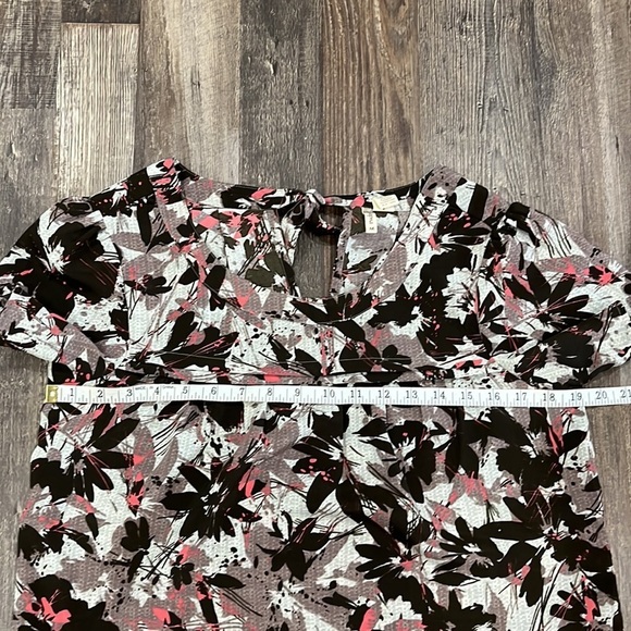Japna Brown Pink Multi Colored Abstract Floral Short Sleeved Blouse Top Sz M - Picture 7 of 10